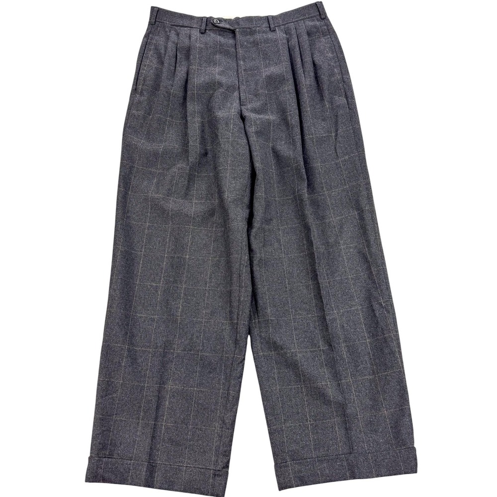 Saint Andrews Dress Pants Mens 32x28 Gray Plaid Wool Cashmere Flannel Italy